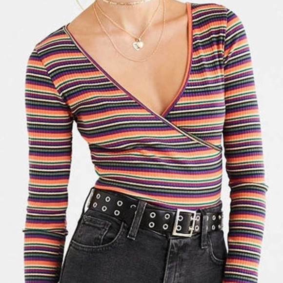Urban outfitters long sleeve striped surplice tee size small - Picture 1 of 3